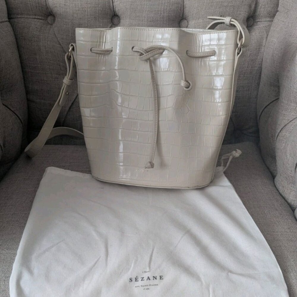 Sezane Farrow Bag Ecru Croco Print - Size TU